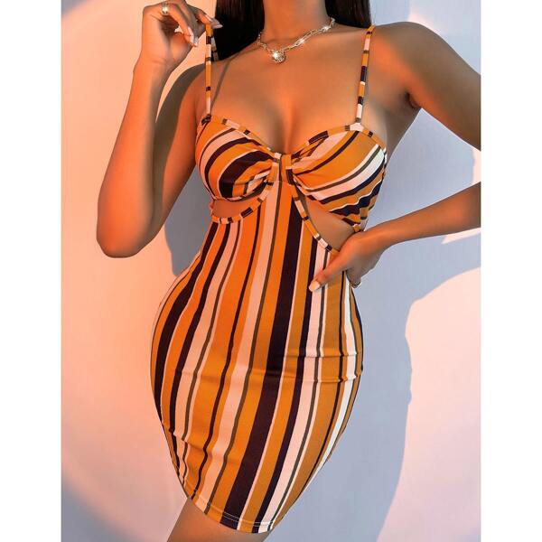 

Colorful Stripe Cut Out Bodycon Dress, Multicolor