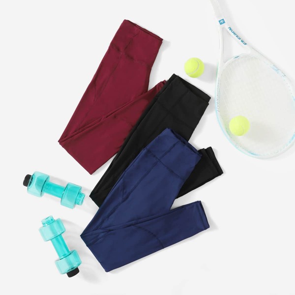 

3pcs Wide Waistband Sports Leggings, Multicolor