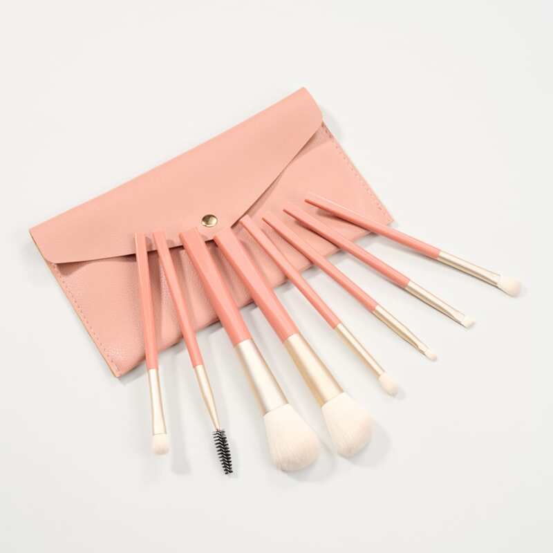 

8pcs Makeup Brush Set & 1pc Storage Bag, Coral pink