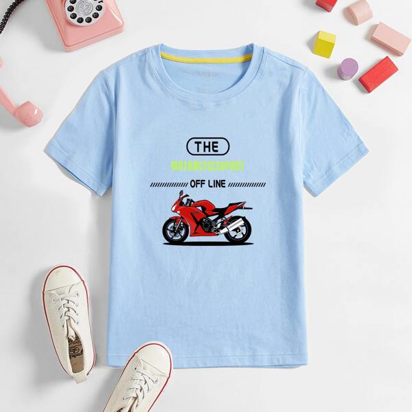 

Toddler Boys Motorcycle & Letter Graphic Tee, Baby blue