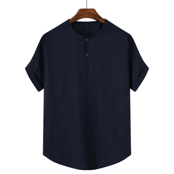 

Men Quarter Button Crew Neck Shirt, Navy blue