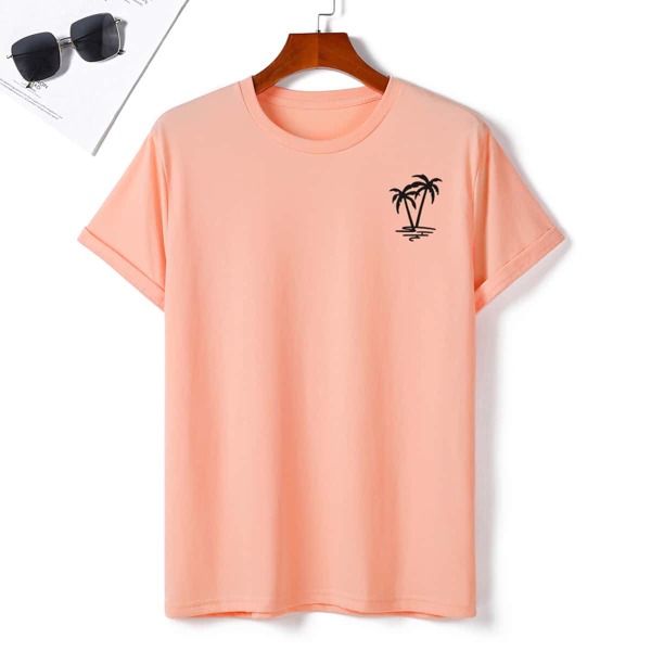 

Men Tropical Trees Print Tee, Coral orange