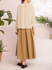 SHEIN con estampado floral ribete con fruncido Top & Falda circular - Albaricoque - Ver 2