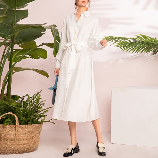 

Button Through Belted Shirt Dress, White
