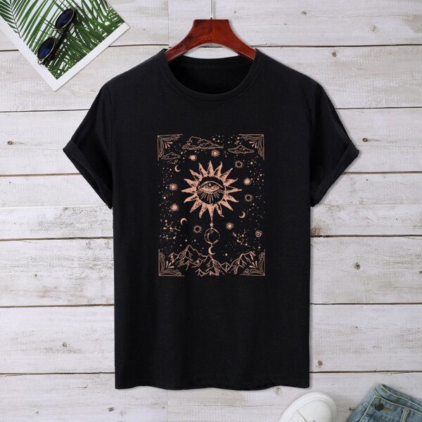 

Men Eye Print Round Neck Tee, Black