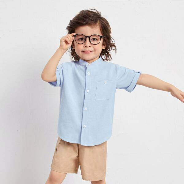 

Toddler Boys Roll Tab Sleeve Shirt, Baby blue