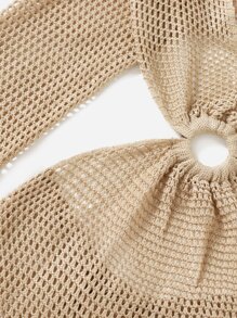 SHEIN Swim 鏤空針織罩衫 - 卡其色 - 查看 5