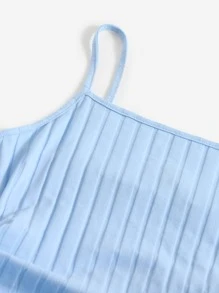 SHEIN EZwear Vestido tejido de canalé con cordón lateral - Celeste - Ver 4