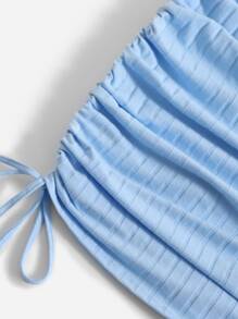 SHEIN EZwear Vestido tejido de canalé con cordón lateral - Celeste - Ver 5
