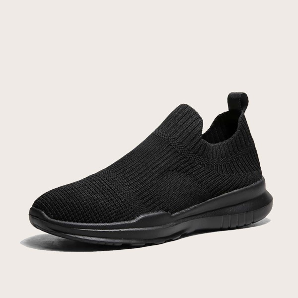 

Minimalist Knit Detail Slip On Running Shoes, Black