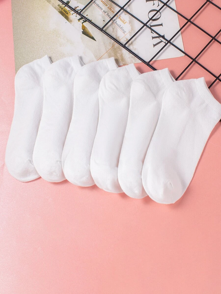 兒童6雙素色襪子 - 白色 - 查看 1