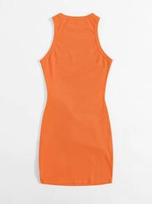 SHEIN Privé Đầm Thắt lưng Gân đan màu trơn Giải trí - trái cam - Xem 2