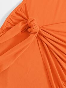 SHEIN Privé Đầm Thắt lưng Gân đan màu trơn Giải trí - trái cam - Xem 4