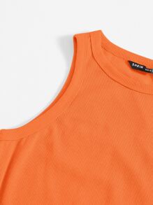 SHEIN Privé Đầm Thắt lưng Gân đan màu trơn Giải trí - trái cam - Xem 5