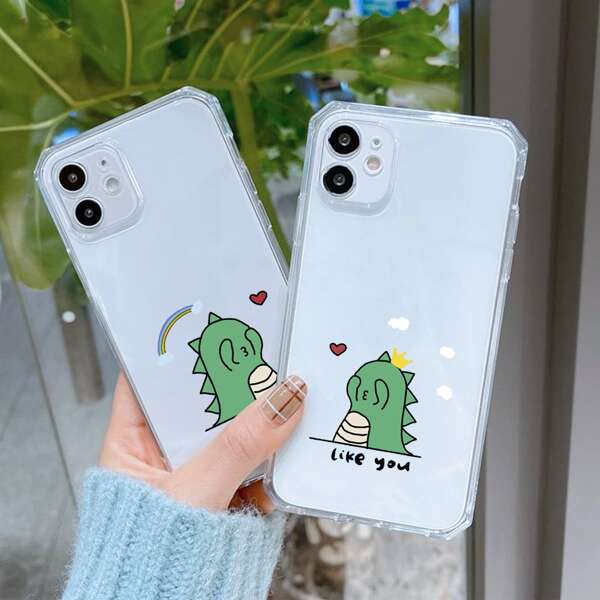 

2pcs Cartoon Dinosaur Print Phone Case, Clear