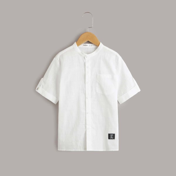 

Boys Patch Detail Roll Tab Sleeve Shirt, White