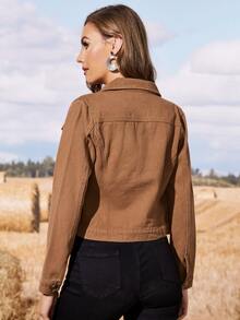 Chaqueta mezclilla con bolsillo con solapa con botón delantero - Marrón - Ver 5