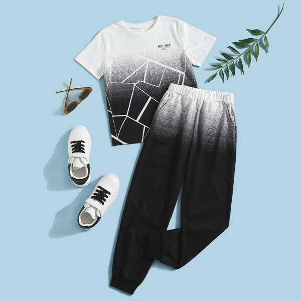 

Boys Dalmatian And Letter Graphic Tee & Sweatpants, Black and white