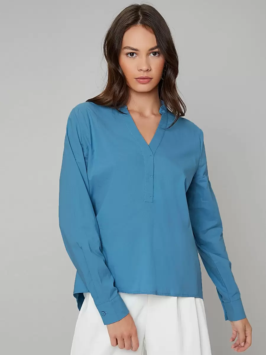 BizChic Top de cuello notch bajo irregular unicolor - Azul - Ver 1