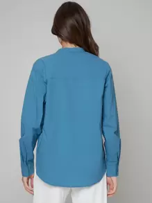 BizChic Top de cuello notch bajo irregular unicolor - Azul - Ver 2