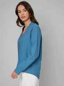 BizChic Top de cuello notch bajo irregular unicolor - Azul - Ver 4