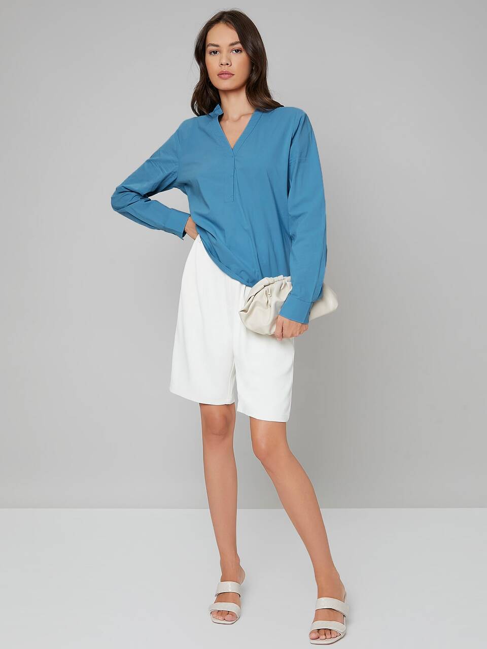 Notch Neck High-low Hem Solid Top