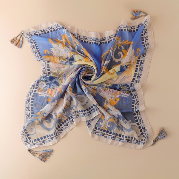 

Tassel Charm Flower Print Bandana, Multicolor