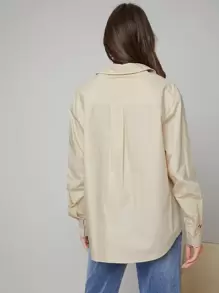 BizChic 素色弧形下擺襯衫 - 卡其色 - 查看 2