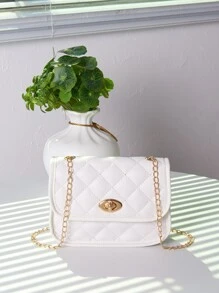 Túi đeo chéo dây xích dệt thời trang, Túi vuông nhỏ đa năng có khóa hình quả trứng và nắp gập, Phong cách hợp thời trang Túi đựng điện thoại tiện lợi cho nữ - trắng - Xem 1