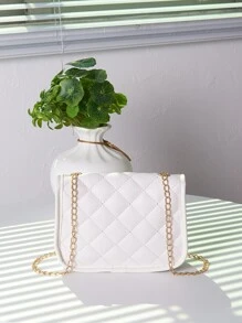 Túi đeo chéo dây xích dệt thời trang, Túi vuông nhỏ đa năng có khóa hình quả trứng và nắp gập, Phong cách hợp thời trang Túi đựng điện thoại tiện lợi cho nữ - trắng - Xem 2