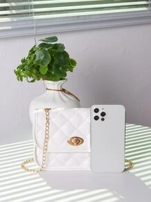 Túi đeo chéo dây xích dệt thời trang, Túi vuông nhỏ đa năng có khóa hình quả trứng và nắp gập, Phong cách hợp thời trang Túi đựng điện thoại tiện lợi cho nữ - trắng - Xem 3