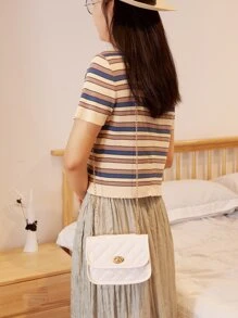 Túi đeo chéo dây xích dệt thời trang, Túi vuông nhỏ đa năng có khóa hình quả trứng và nắp gập, Phong cách hợp thời trang Túi đựng điện thoại tiện lợi cho nữ - trắng - Xem 4