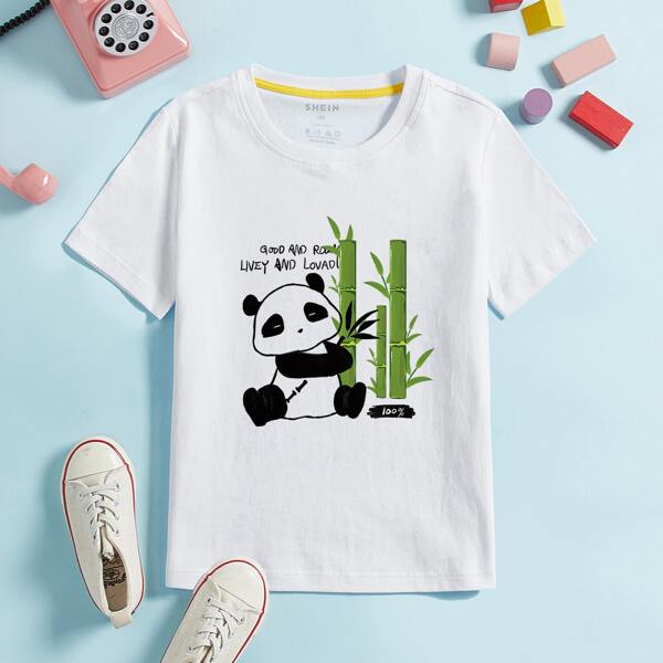 

Toddler Boys Cartoon Panda & Slogan Graphic Tee, White