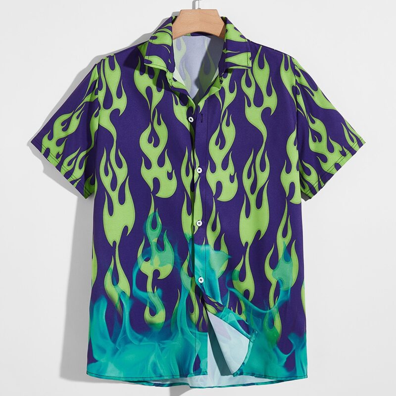 

Fire Print Button Front Shirt, Multicolor