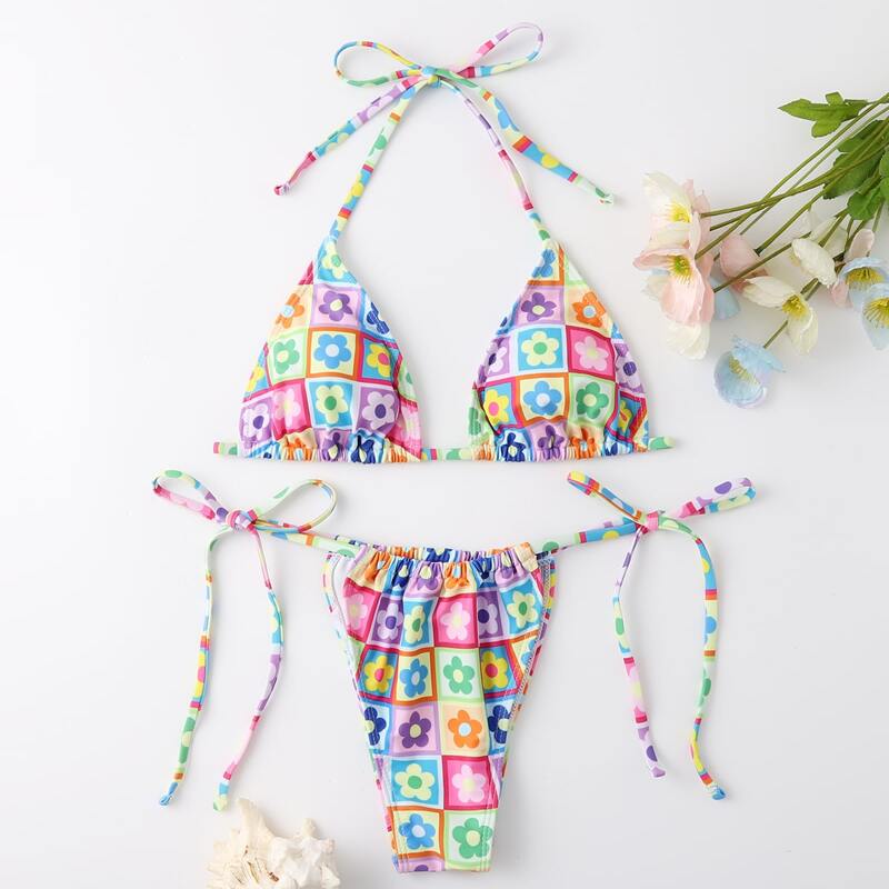

Floral Print Bikini Swimsuit, Multicolor