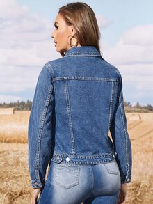 כפתור כפתורים קדמיים פשוט קז'ואל ז'קט ג'ינס - שטיפה בינונית - ראה 2