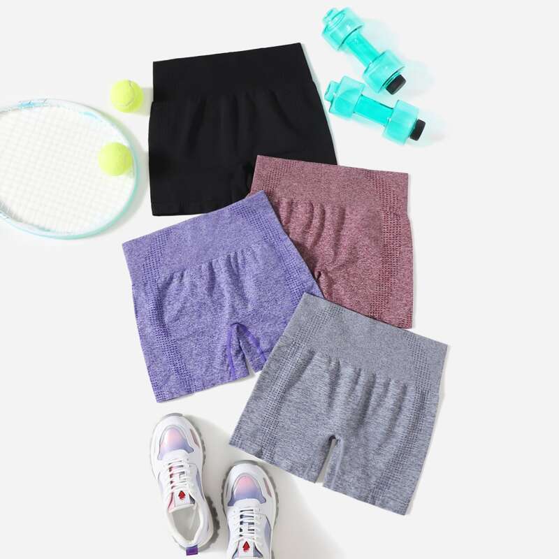 

4pcs Seamless Wide Band Waist Sports Shorts, Multicolor