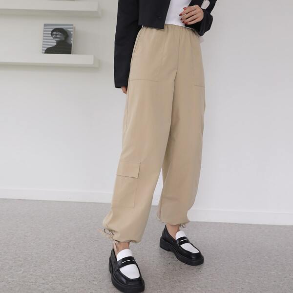 

Solid Slant Pocket Cargo Pants, Khaki