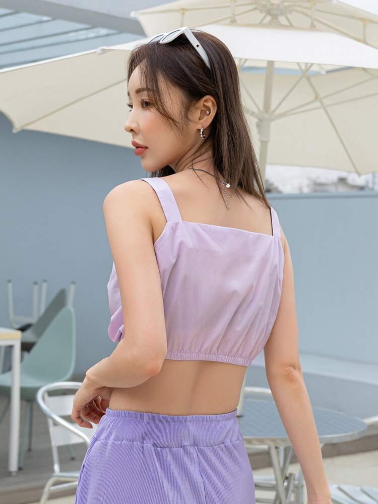 Drawstring Front Crop Cami Top,Boho Tops