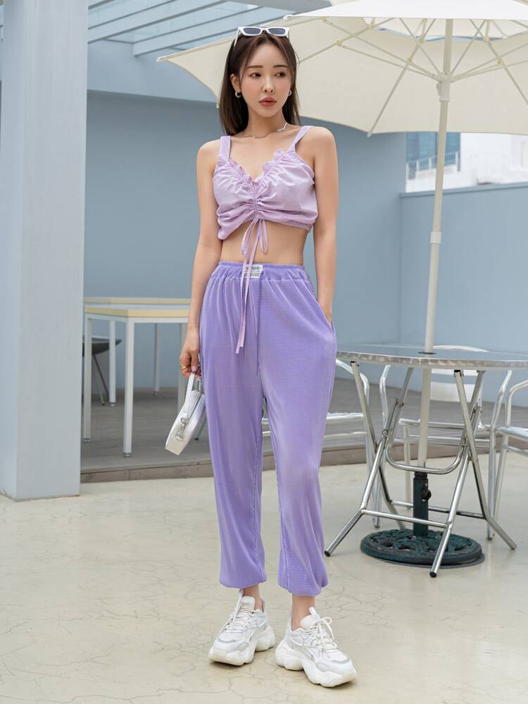 Drawstring Front Crop Cami Top,Boho Tops