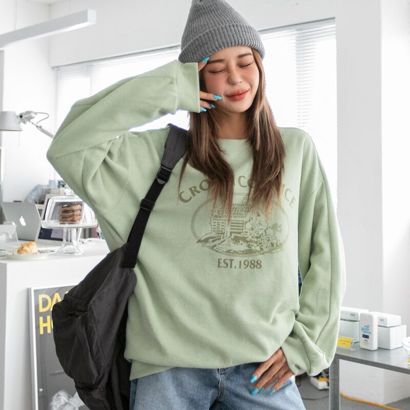 

House And Letter Graphic Drop Shoulder Oversized Sweatshirt, Green