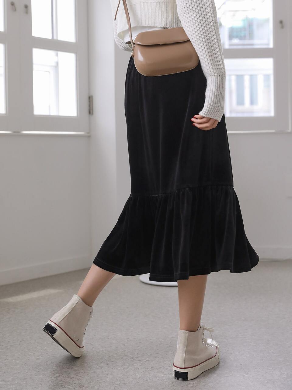 Elastic Waist Solid Mermaid Skirt