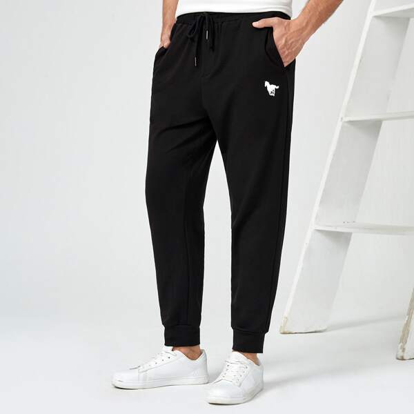 

Men Horse Print Drawstring Waist Sweatpants, Black