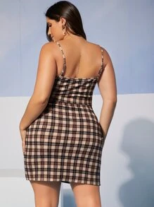 SHEIN Privé Plus Plaid Print Cami Top & Bodycon Skirt - Multicolor - View 3