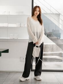 DAZY Sheer Ribbed Knit Oversized Jumper - White - View 7