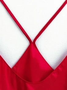 SilkySpell Satin Cami Top With Shorts PJ Set / Pajama Set - Red - View 3