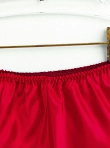 SilkySpell Satin Cami Top With Shorts PJ Set / Pajama Set - Red - View 4