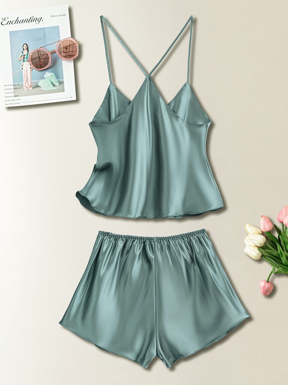 Satin Cami Top With Shorts PJ Set / Pajama Set