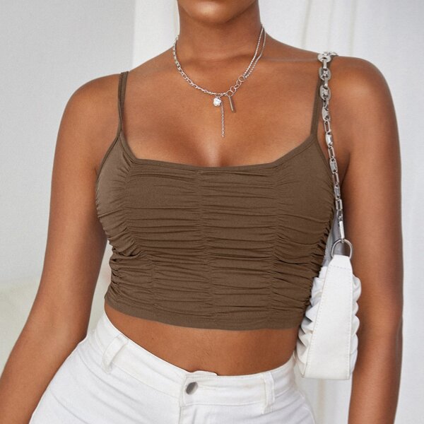 

Ruched Cami Crop Top, Coffee brown