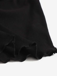 SHEIN Áo hai dây Tương phản ren Xù nhỏ Xù Gân đan màu trơn Giải trí - màu đen - Xem 4